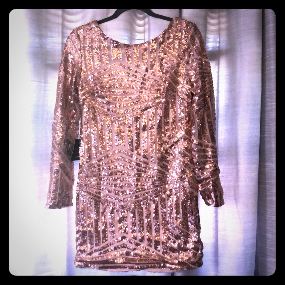 Rose Gold Sequined Cocktail Dress